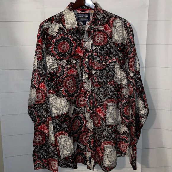 Panhandle Rough Stock XL Long Sleeve Red Pearl Snap Shirt - Picture 1 of 3